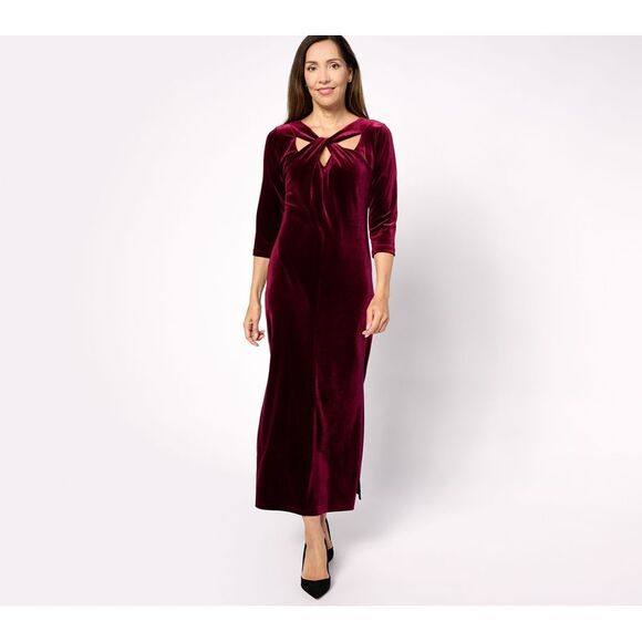 Women with Control Women's Plus Sz Dress 1X Regular Knit Velvet Maxi Red A623421 - Picture 1 of 4